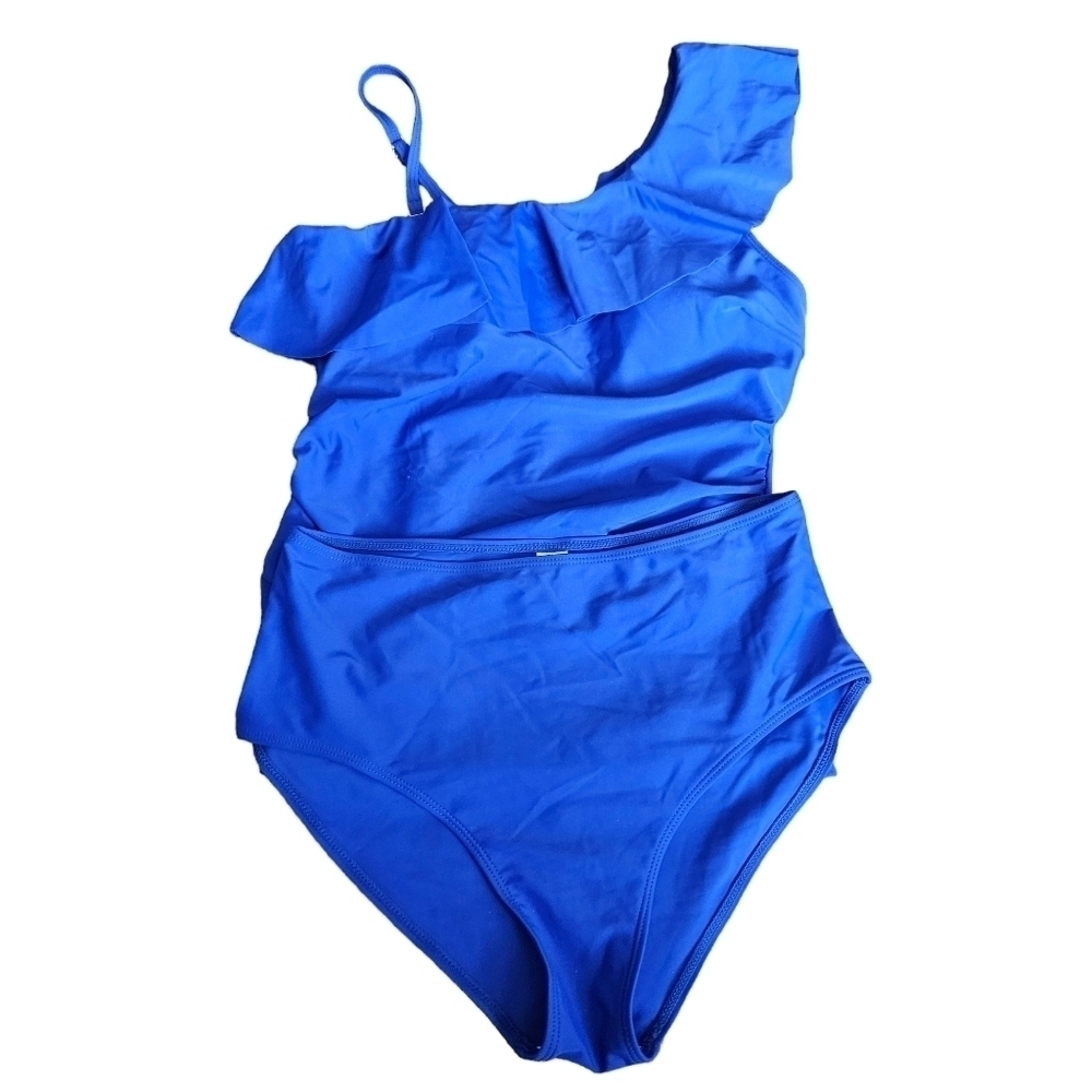 YONIQUE Two-piece One Shoulder Blue Swim Set Sz Med Beach Pool Summer NWT